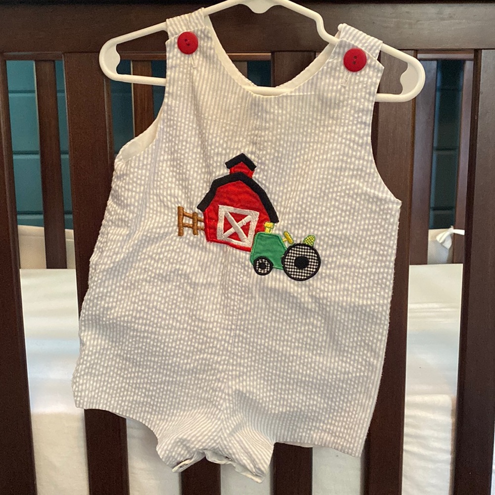 Farm tractor 6-12 month embroidered Jon Jon